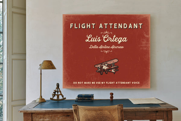 Personalized Flight Attendant Sign, Do Not Make Me Use My Flight Attendant Voice, Brick & Black, image 2