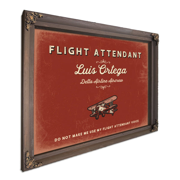 Personalized Flight Attendant Sign, Do Not Make Me Use My Flight Attendant Voice, Brick & Black, image 7