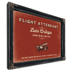 Personalized Flight Attendant Sign, Do Not Make Me Use My Flight Attendant Voice, Brick & Black, image 1