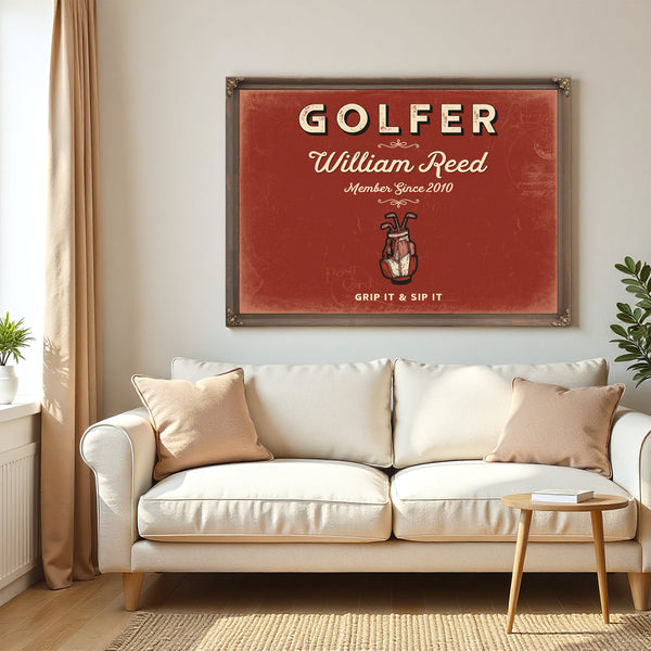 Personalized Golfer Sign, Grip It & Sip It, Brick & Black, image 5