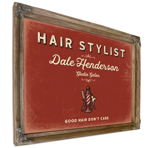 Personalized Hair Stylist Sign, Good Hair Don't Care, Brick & Black, image 6