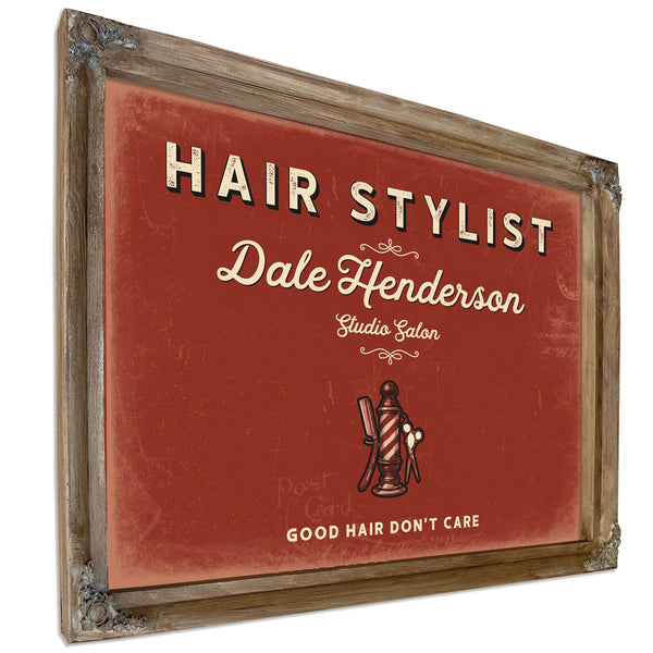 Personalized Hair Stylist Sign, Good Hair Don't Care, Brick & Black, image 6