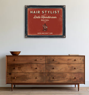 Personalized Hair Stylist Sign, Good Hair Don't Care, Brick & Black, image 19