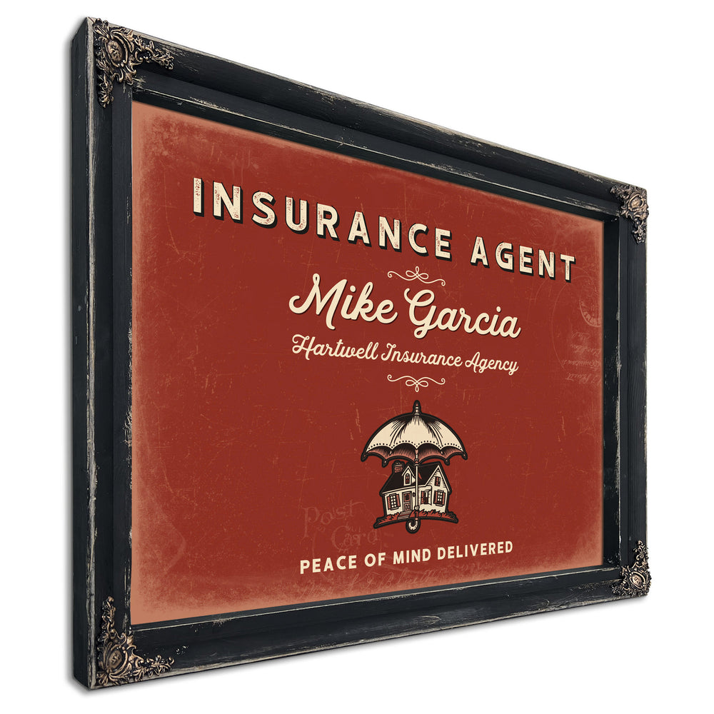 Personalized Insurance Agent Sign, Peace of Mind Delivered, Brick & Black, image 1