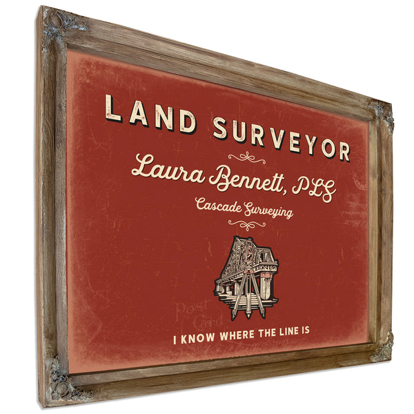 Personalized Land Surveyor Sign, I Know Where the Line Is, Brick & Black, image 6
