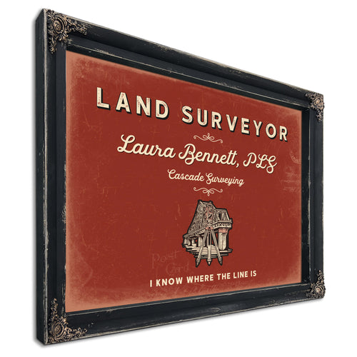 Personalized Land Surveyor Sign, I Know Where the Line Is, Brick & Black, image 1