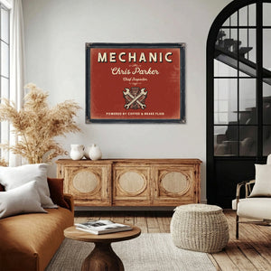 Personalized Mechanic Sign, Powered by Coffee & Brake Fluid, Brick & Black, image 4