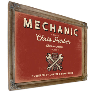 Personalized Mechanic Sign, Powered by Coffee & Brake Fluid, Brick & Black, image 6