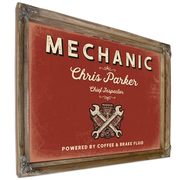 Personalized Mechanic Sign, Powered by Coffee & Brake Fluid, Brick & Black, image 6