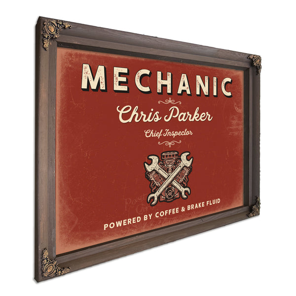 Personalized Mechanic Sign, Powered by Coffee & Brake Fluid, Brick & Black, image 7