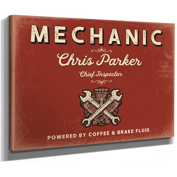Personalized Mechanic Sign, Powered by Coffee & Brake Fluid, Brick & Black, image 8