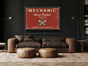 Personalized Mechanic Sign, Powered by Coffee & Brake Fluid, Brick & Black, image 17