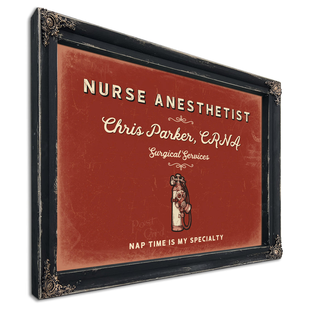 Personalized Nurse Anesthetist Sign, Nap Time Is My Specialty, Brick & Black, image 1