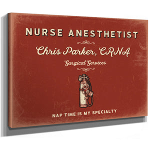 Personalized Nurse Anesthetist Sign, Nap Time Is My Specialty, Brick & Black, image 8