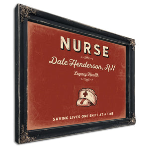 Personalized Nurse Sign, Saving Lives One Shift at a Time, Brick & Black, image 1