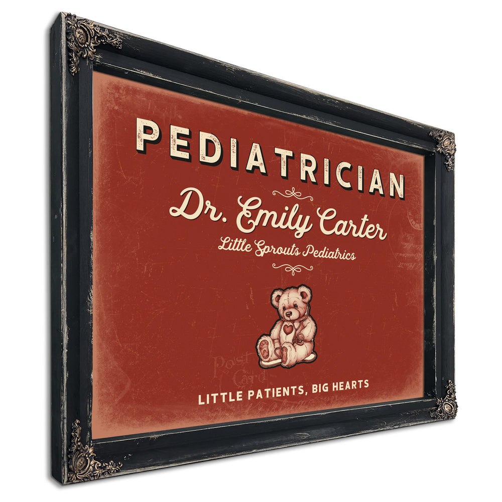 Personalized Pediatrician Sign, Little Patients, Big Hearts, Brick & Black, image 1