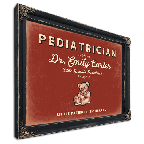 Personalized Pediatrician Sign, Little Patients, Big Hearts, Brick & Black, image 1