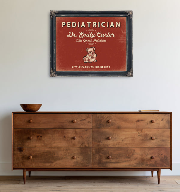 Personalized Pediatrician Sign, Little Patients, Big Hearts, Brick & Black, image 19