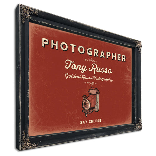 Personalized Photographer Sign, Say Cheese, Brick & Black, image 1