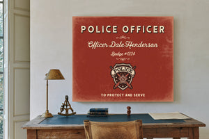 Personalized Police Officer Sign, To Protect and Serve, Brick & Black, image 2