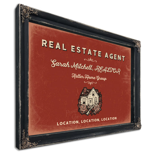 Personalized Real Estate Agent Sign, Location, Location, Location, Brick & Black, image 1