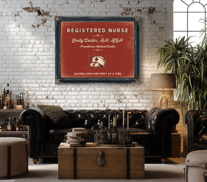 Personalized Registered Nurse Sign, Saving Lives One Shift at a Time, Brick & Black, image 18