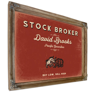 Personalized Stock Broker Sign, Buy Low, Sell High, Brick & Black, image 6