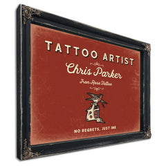 Personalized Tattoo Artist Sign, No Regrets, Just Ink, Brick & Black, image 1