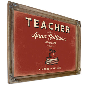 Personalized Teacher Sign, Class Is in Session, Brick & Black, image 6