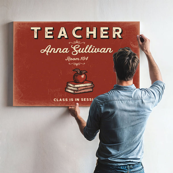 Personalized Teacher Sign, Class Is in Session, Brick & Black, image 9