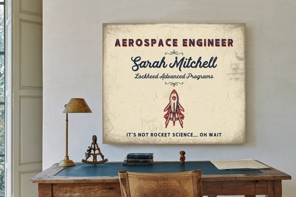 Personalized Aerospace Engineer Sign, It's Not Rocket Science... Oh Wait, Cream & Navy, image 2