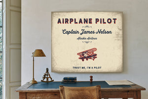 Personalized Airplane Pilot Sign, Trust Me, I'm a Pilot, Cream & Navy, image 2