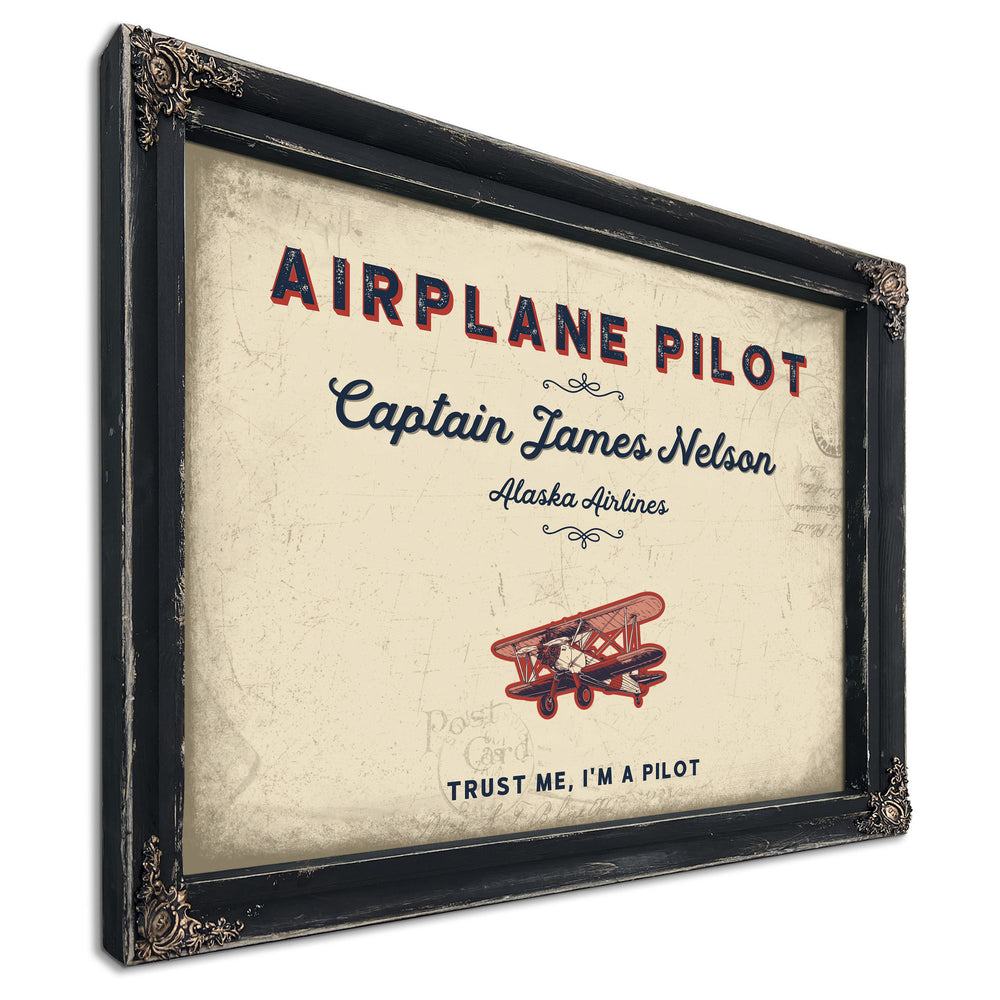 Personalized Airplane Pilot Sign, Trust Me, I'm a Pilot, Cream & Navy, image 1