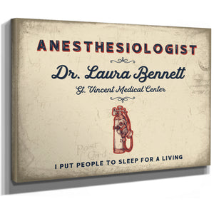 Personalized Anesthesiologist Sign, I Put People to Sleep for a Living, Cream & Navy, image 8
