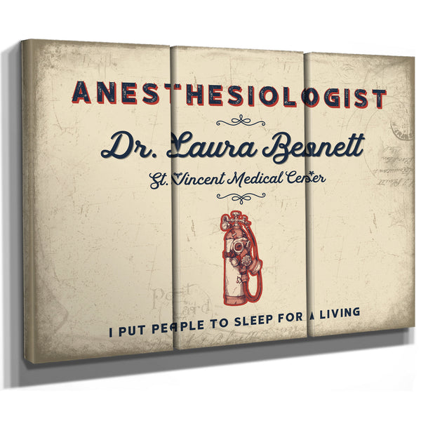 Personalized Anesthesiologist Sign, I Put People to Sleep for a Living, Cream & Navy, image 14