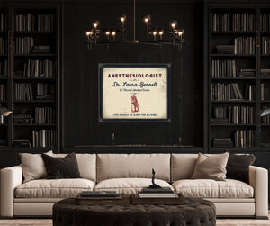 Personalized Anesthesiologist Sign, I Put People to Sleep for a Living, Cream & Navy, image 16
