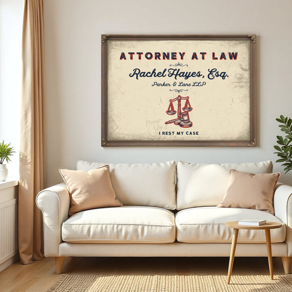 Personalized Attorney at Law Sign, I Rest My Case, Cream & Navy, image 5