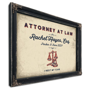 Personalized Attorney at Law Sign, I Rest My Case, Cream & Navy, image 1