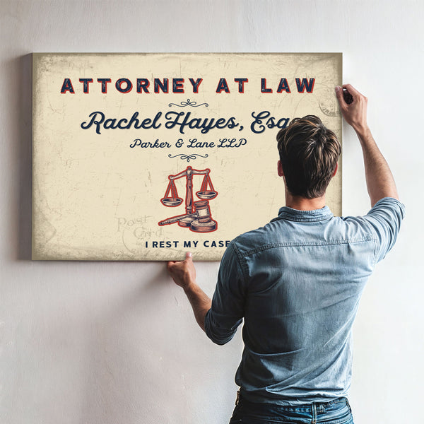 Personalized Attorney at Law Sign, I Rest My Case, Cream & Navy, image 9