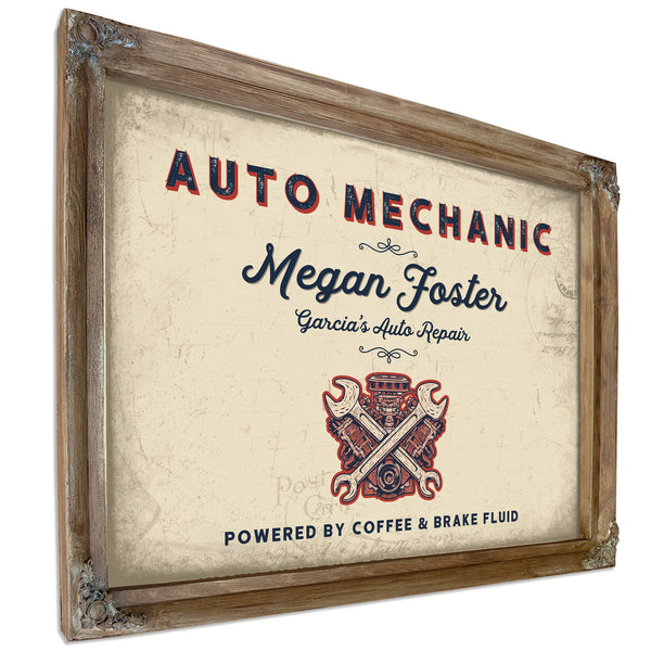 Personalized Auto Mechanic Sign, Powered by Coffee & Brake Fluid, Cream & Navy, image 6