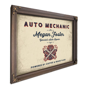 Personalized Auto Mechanic Sign, Powered by Coffee & Brake Fluid, Cream & Navy, image 7