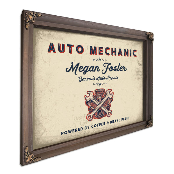 Personalized Auto Mechanic Sign, Powered by Coffee & Brake Fluid, Cream & Navy, image 7