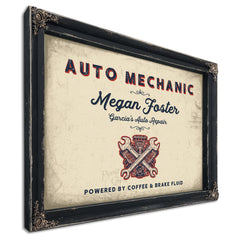 Personalized Auto Mechanic Sign, Powered by Coffee & Brake Fluid, Cream & Navy, image 1