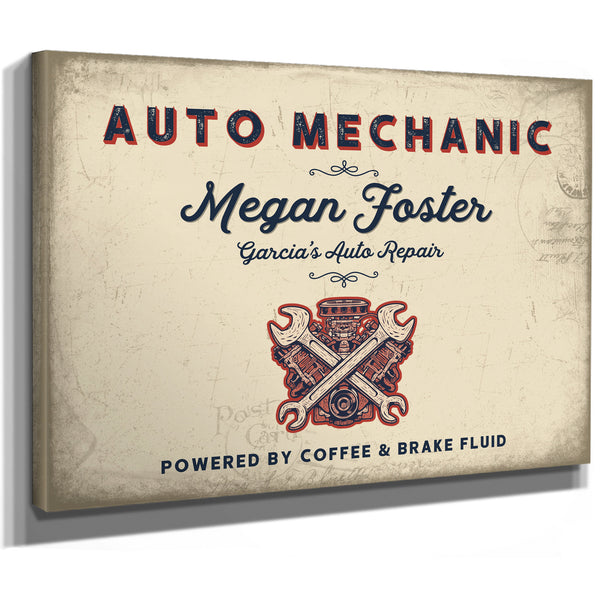 Personalized Auto Mechanic Sign, Powered by Coffee & Brake Fluid, Cream & Navy, image 8