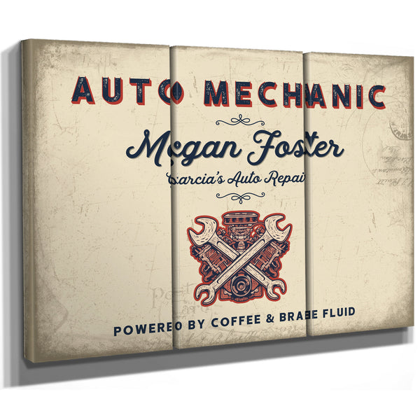 Personalized Auto Mechanic Sign, Powered by Coffee & Brake Fluid, Cream & Navy, image 14