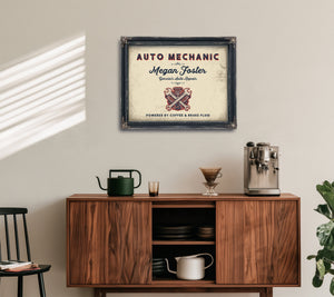 Personalized Auto Mechanic Sign, Powered by Coffee & Brake Fluid, Cream & Navy, image 15
