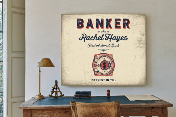Personalized Banker Sign, Interest in You, Cream & Navy, image 2