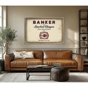 Personalized Banker Sign, Interest in You, Cream & Navy, image 3