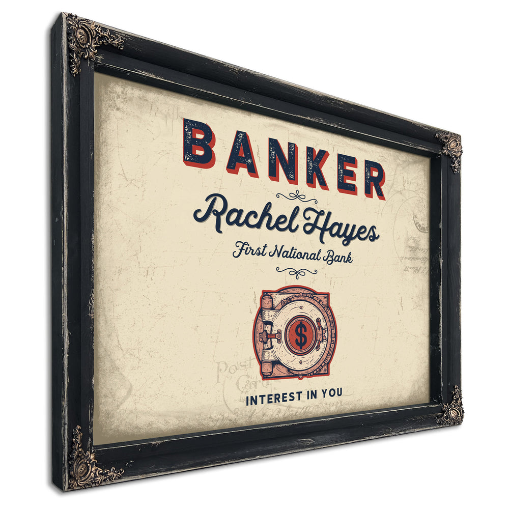 Personalized Banker Sign, Interest in You, Cream & Navy, image 1