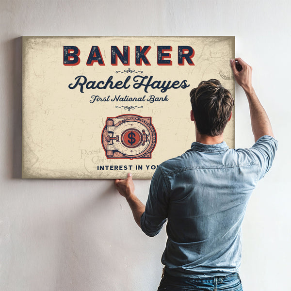 Personalized Banker Sign, Interest in You, Cream & Navy, image 9